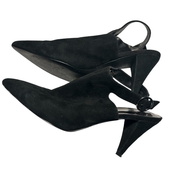 Bleaker and Bond Leather Black Suede Pointed Toe Sling Pumps Sz 10 - Picture 10 of 13